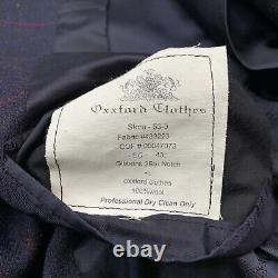 VTG 43 L Oxxford Clothes Navy Blue Heavy Knit Wool Windowpane Blazer Made USA