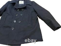 VTG MINT USN NAVY MILITARY ISSUE PEACOAT WOOL KERSEY JACKET MENS Small