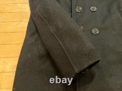 VTG MINT USN NAVY MILITARY ISSUE PEACOAT WOOL KERSEY JACKET MENS Small