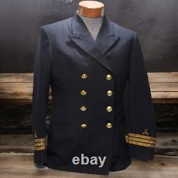 VTG Mens Norwegian Navy Blue Military Wool Double Breasted Blazer 38 gold button