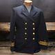 Vtg Mens Norwegian Navy Blue Military Wool Double Breasted Blazer 38 Gold Button