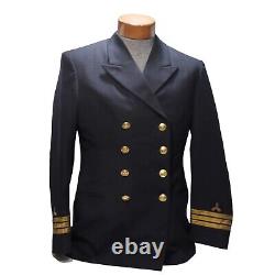 VTG Mens Norwegian Navy Blue Military Wool Double Breasted Blazer 38 gold button