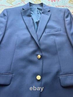 VTG Polo Ralph Lauren Men's Navy Blazer, Brass Buttons 44R 100% Wool USA Classic