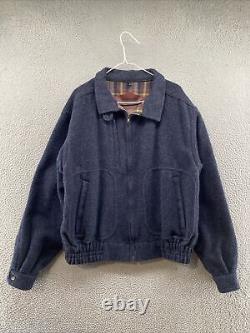 VTG Woolrich Men's Full Zip Up Navy Blue Wool Jacket Flannel Lined USA Made SZ L