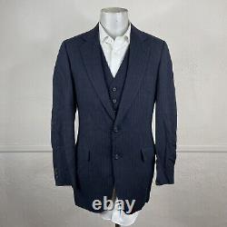 Vintage 1970s Austin Reed 3 Piece Suit Mens 38L 30x33 Navy Stripe Flannel Wool