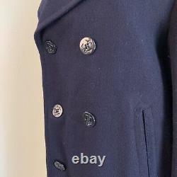 Vintage 1973 US Navy Men's Pea Coat Wool Blue Size 40L M L Immaculate Military