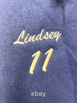 Vintage 1990s Rennoc Lindsey 11 Mens Wool Logo Snap Jacket Size Large Navy Multi
