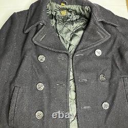 Vintage 40s 50s Navy Wool Pea Coat Union Made WWII USN Military Jacket USA 40