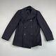 Vintage 40s Wwii Navy Usn Blue Double Breated Wool Kersey Pea Coat Men Size 36r
