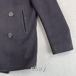 Vintage 40s WWII Navy USN Blue Double Breated Wool Kersey Pea Coat Men Size 36R