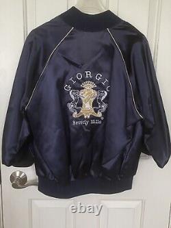 Vintage 80's Giorgio Beverly Hills Navy Blue Men's Satin Bomber Jacket Size L