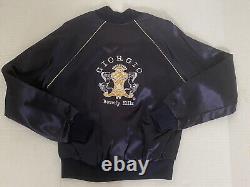 Vintage 80's Giorgio Beverly Hills Navy Blue Men's Satin Bomber Jacket Size L