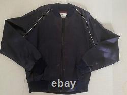 Vintage 80's Giorgio Beverly Hills Navy Blue Men's Satin Bomber Jacket Size L