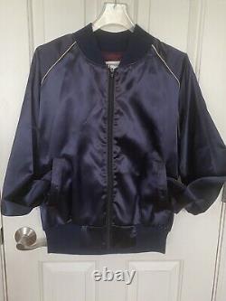 Vintage 80's Giorgio Beverly Hills Navy Blue Men's Satin Bomber Jacket Size L