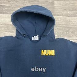 Vintage 90s Navy Hoodie Sweatshirt Men XL Blue Gold Military RARE NUMI Baggy