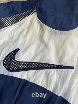 Vintage 90s Nike Windbreaker Big Swoosh Jacket Black Navy Blue Size L