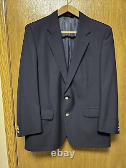 Vintage BURBERRYS 44/46 NAVY Wool Blazer Sport Coat Jacket USA Union Made C23