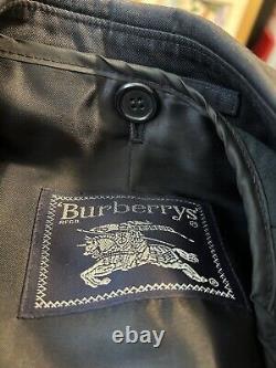 Vintage BURBERRYS' MENS 42 REGULAR TRENCH CHECK LINED RAINCOAT NAVY BLUE