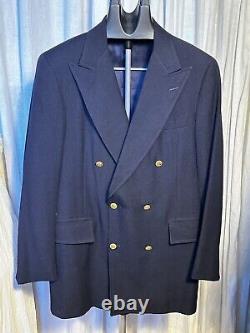 Vintage Brooks Brothers Mens Navy Blue Wool D Breasted Blazer Sz 40L Pre-owned