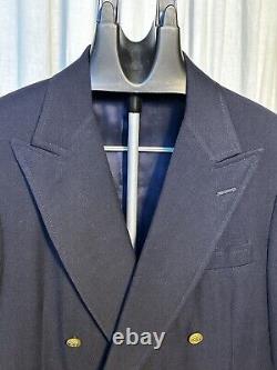 Vintage Brooks Brothers Mens Navy Blue Wool D Breasted Blazer Sz 40L Pre-owned