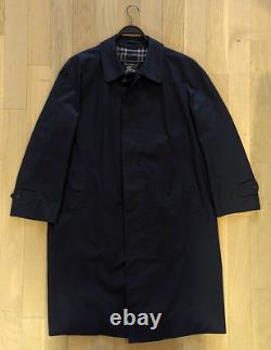 Vintage Burberry Rain Coat Mantel Cotton Navy Blue Mens Sz. 54 XL-XXL Winter Warm