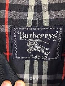 Vintage Burberry Trench Coat Mens 3XL/4XL Navy Blue Nova Check Lined Button Up