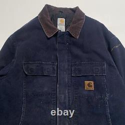 Vintage Carhartt Chore Jacket Navy Blue Mens Size XL C26 MDT Distressed Rare