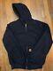 Vintage Carhartt J130 Hooded Jacket Mens Navy Blue Medium Tall Full Zip