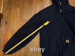 Vintage Carhartt J130 Hooded Jacket Mens Navy Blue Medium Tall Full Zip