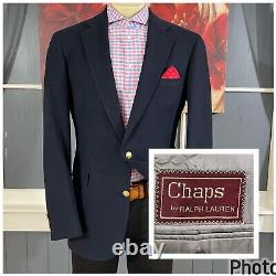 Vintage Chaps Ralph Lauren Blazer Mens 42L Long Navy Wool Golden Buttons Jacket