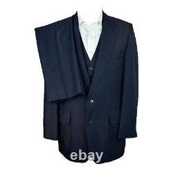 Vintage Comfort Three Piece Suit Mens 42L 36x35 Solid Navy 1970s Polyester