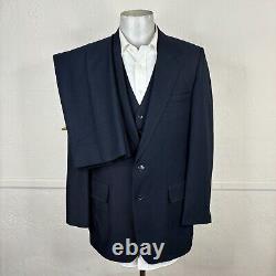 Vintage Comfort Three Piece Suit Mens 42L 36x35 Solid Navy 1970s Polyester