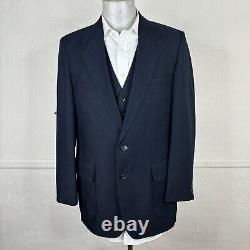 Vintage Comfort Three Piece Suit Mens 42L 36x35 Solid Navy 1970s Polyester