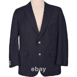 Vintage DAKS Navy Blue Wool Blazer Sport Coat Suit Jacket, Gold Logo Buttons 46