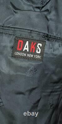 Vintage DAKS Navy Blue Wool Blazer Sport Coat Suit Jacket, Gold Logo Buttons 46