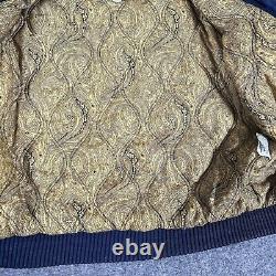 Vintage Derby of San Francisco Bomber Jacket Men's 40 Med Navy Blue Gold Paisley