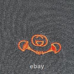 Vintage Gucci Mens Sweatshirt Size XL Navy Blue Red Trim Embroidered Logo Cotton