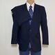 Vintage Halston Suit Mens 38r Navy Blue Chalk Stripe 2b Wool 2 Piece Pants 30x30