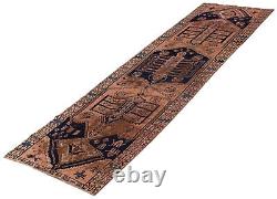 Vintage Hand-Knotted Area Rug 3'4 x 11'7 Traditional Wool Carpet