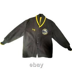 Vintage Harbor Sportsmen Sport Fishing Letterman's Jacket Navy Blue Wool Medium