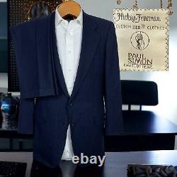 Vintage Hickey Freeman 2 Piece Suit Mens 40L 32x31 Navy Stripe Flannel