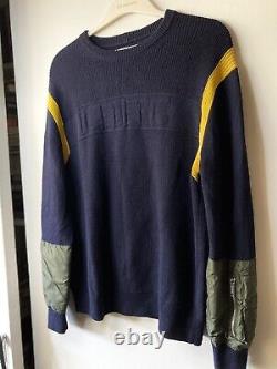 Vintage ICEBERG Mens Wool Knit Navy Army Green Nylon Sweater Large XL Italy