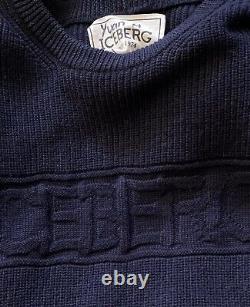 Vintage ICEBERG Mens Wool Knit Navy Army Green Nylon Sweater Large XL Italy
