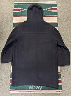 Vintage LL Bean Duffel Coat, Size L, Navy, Plaid Lining