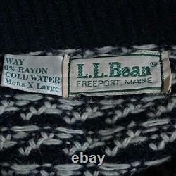 Vintage LL Bean Mens Navy Blue Birds Eye Wool Fisherman Sweater Made in Norway