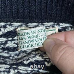 Vintage LL Bean Mens Navy Blue Birds Eye Wool Fisherman Sweater Made in Norway