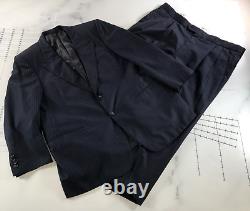 Vintage Lou Myles Suit Mens 46 Jacket 41x25 Pants Navy Blue Pinstripe Two Button