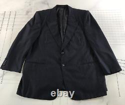 Vintage Lou Myles Suit Mens 46 Jacket 41x25 Pants Navy Blue Pinstripe Two Button