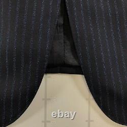 Vintage Lou Myles Suit Mens 46 Jacket 41x25 Pants Navy Blue Pinstripe Two Button