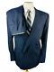 Vintage Mens 44l Navy Double Breast Wool 2 Piece Suit With Dress Pants 38x31